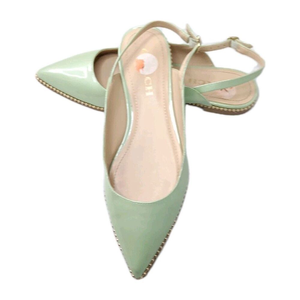 Coach Vae Skimmer Sandals Women's Shoes Size 7 Green Leather Bead Chain Trim